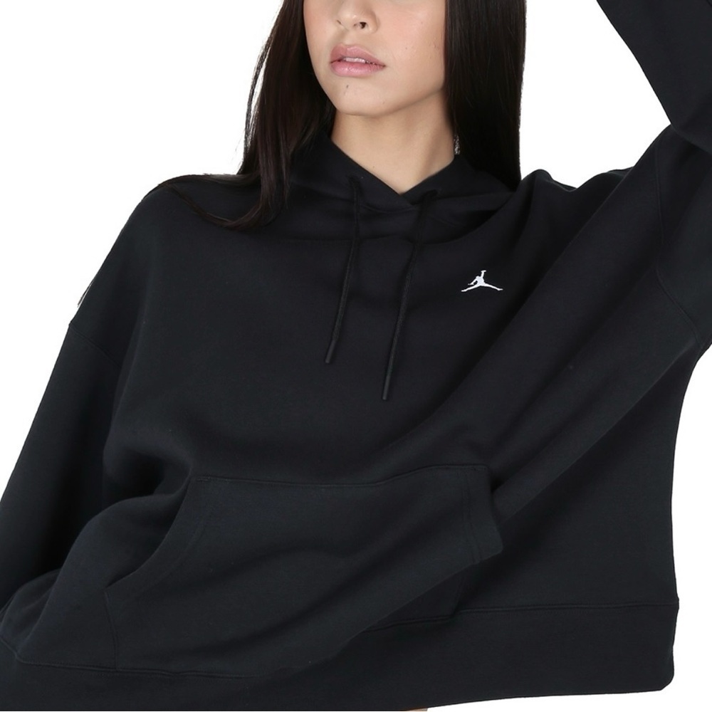 Jordan Brooklyn Fleece Cropped Loose Fit Logo Hoodie in Black Women’s Small